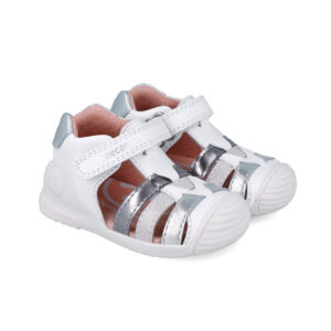 Sandale casual à brides blanc et argent 252104-B313
