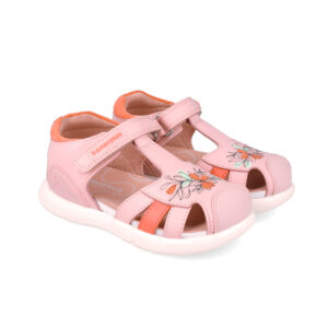 Sandale bout fermé fille — Rose poudré fleuri 252232-A032