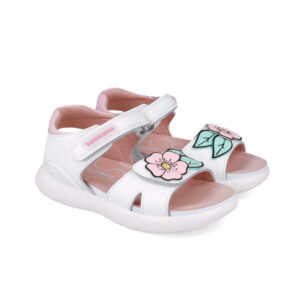 Sandale ouverte fille — Blanc appliqué fleur 252234-A050