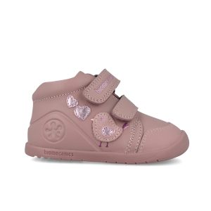 Bottines bébé vieux rose, oiseau et cœurs 251153-A159