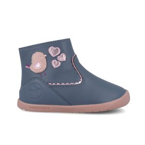 Bottines bébé bleu gris à zip, oiseau et cœurs 251154-A556
