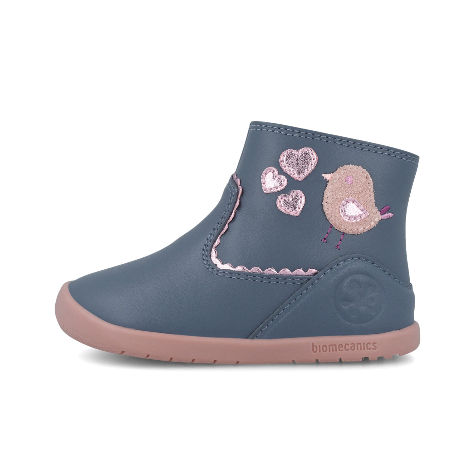 Bottines bébé bleu gris à zip, oiseau et cœurs 251154-A556 – Image 5