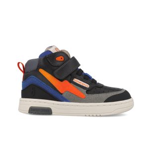 Baskets montantes garçon noir, bleu et orange colorblock 251236-A054