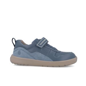 Baskets basses garçon bleu jean, empiècement daim 251240-B556