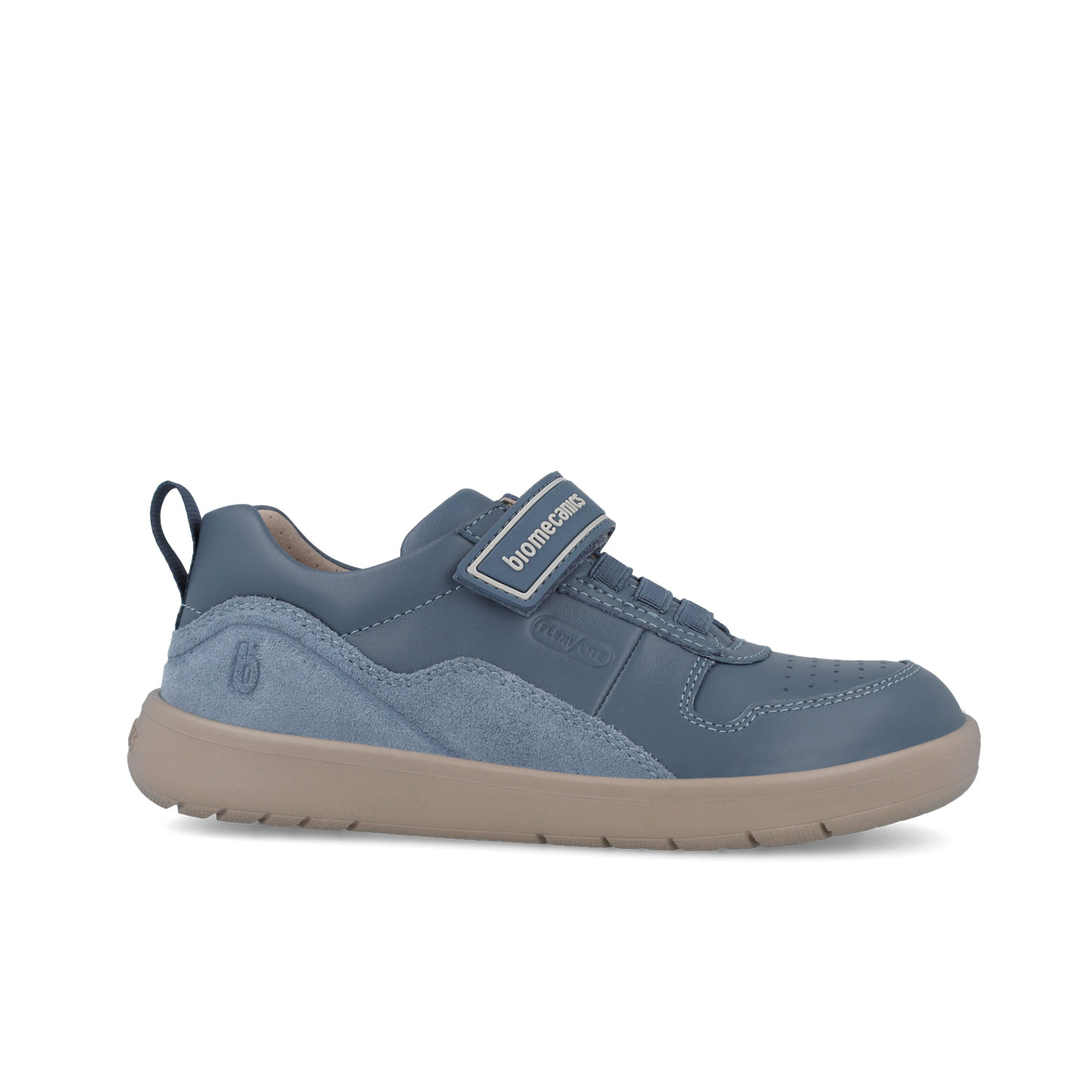 Baskets basses garçon bleu jean, empiècement daim 251240-B556