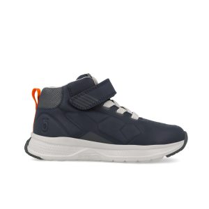 Baskets montantes garçon bleu marine, lacets gris et orange 251252-A089