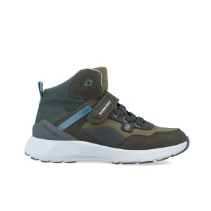 Baskets montantes garçon kaki, détails bleu pétrole 251278-B801