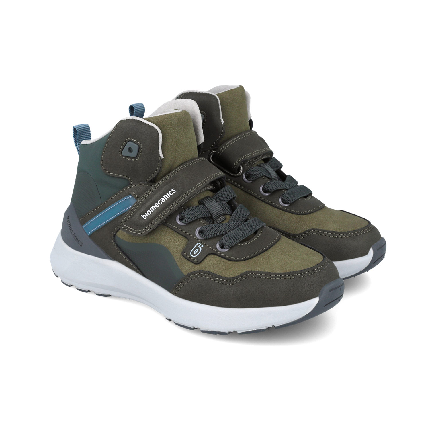 Baskets montantes garçon kaki, détails bleu pétrole 251278-B801 – Image 2