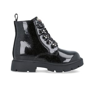 Bottines à lacets Pois – Noir vernis pailleté 251340-A054
