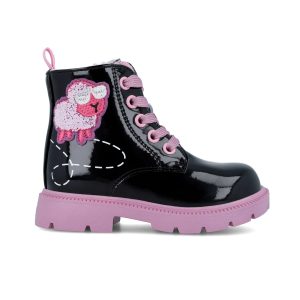 Bottines Mouton – Noir vernis, semelle rose 251342-A054