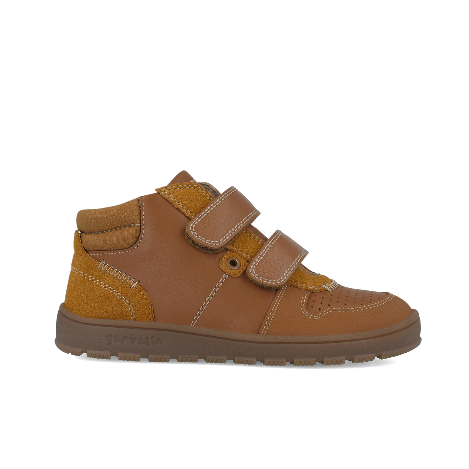 Bottines montantes à scratchs – Camel, surpiqûres écrues 251502-B087