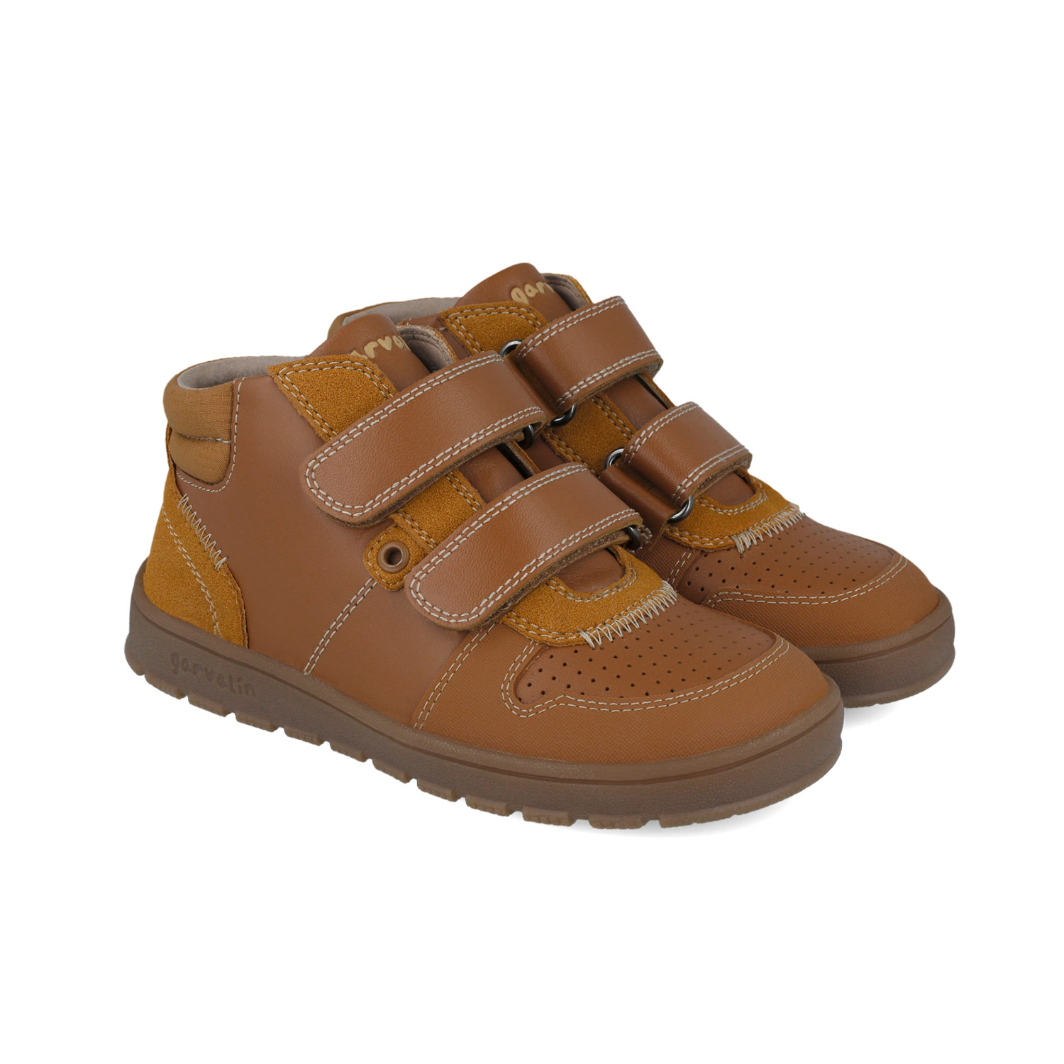 Bottines montantes à scratchs – Camel, surpiqûres écrues 251502-B087 – Image 2