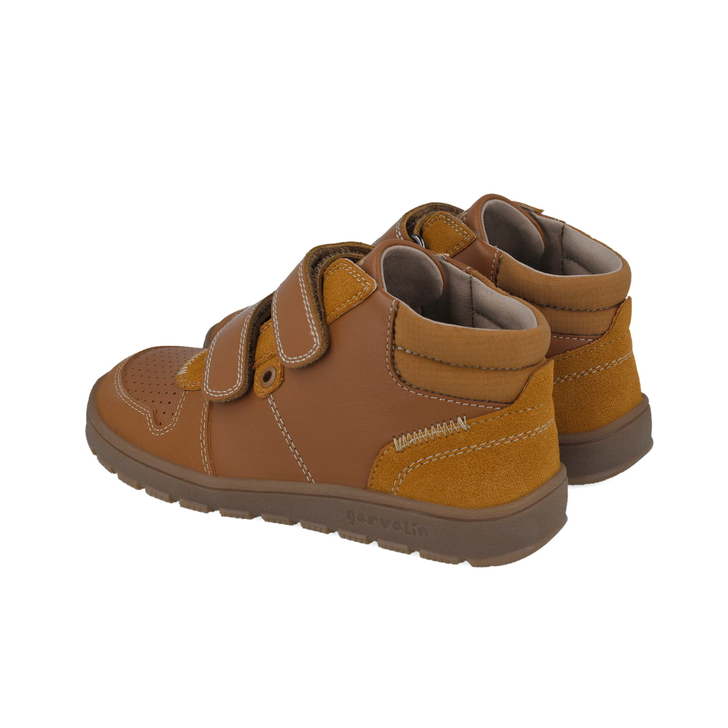 Bottines montantes à scratchs – Camel, surpiqûres écrues 251502-B087 – Image 3