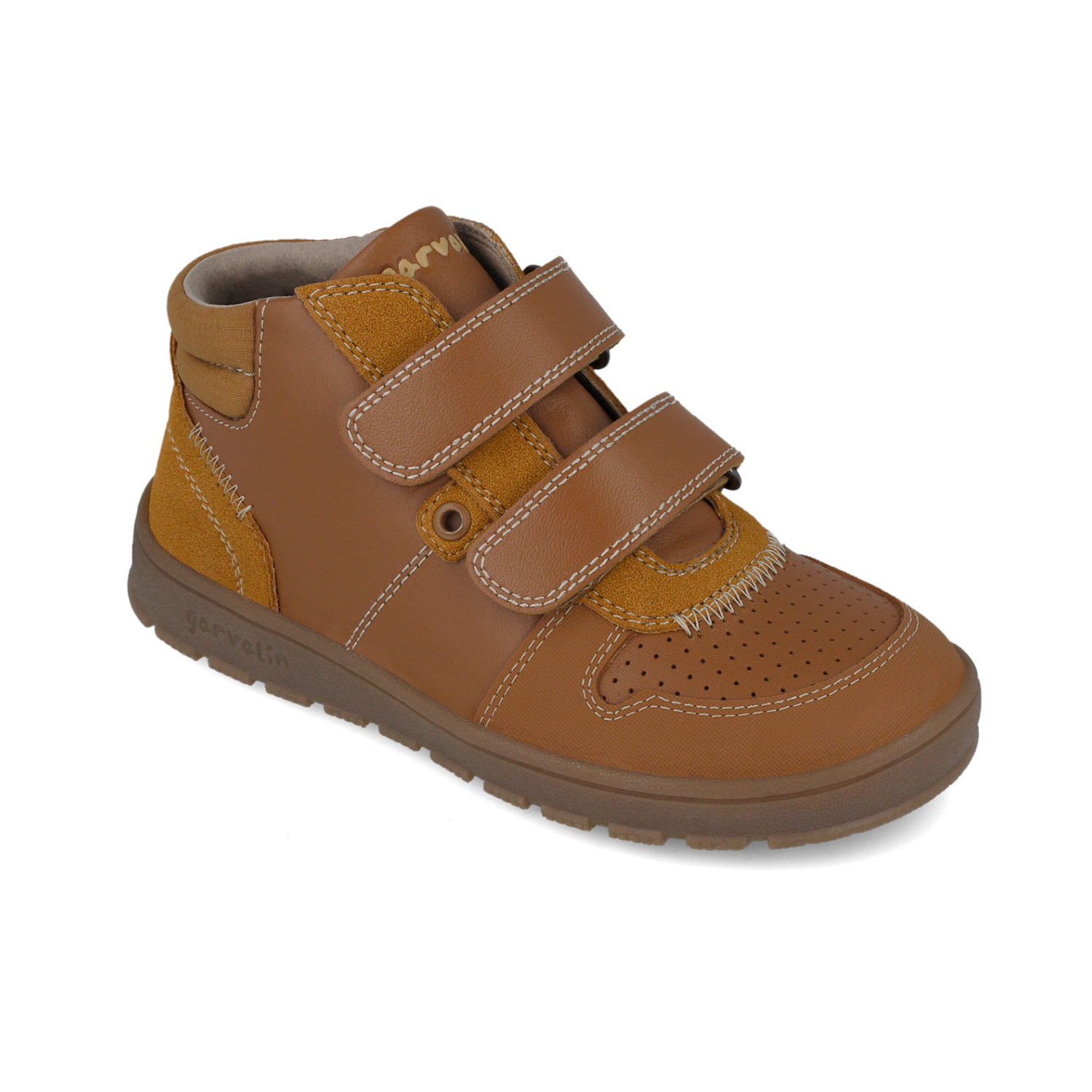 Bottines montantes à scratchs – Camel, surpiqûres écrues 251502-B087 – Image 4