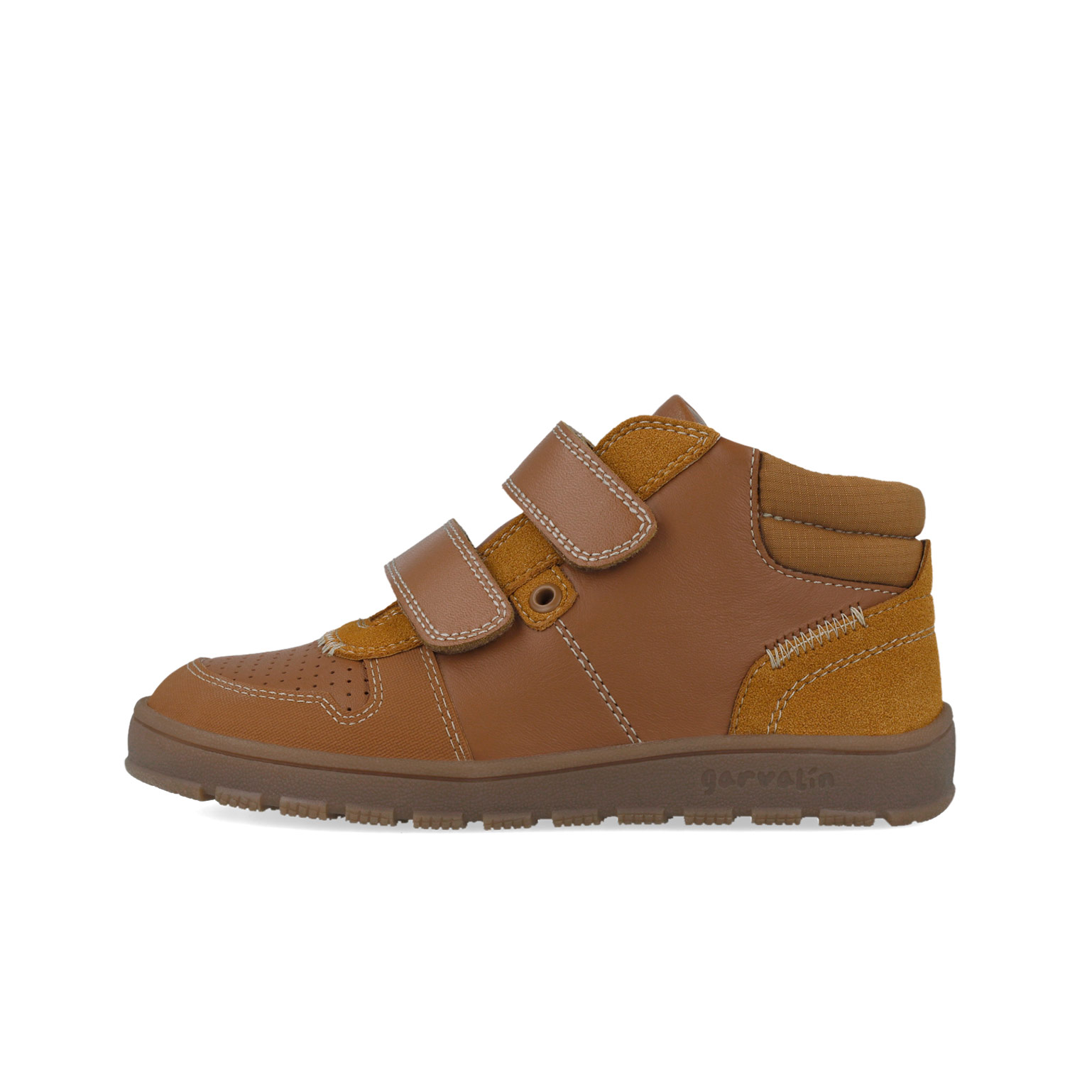 Bottines montantes à scratchs – Camel, surpiqûres écrues 251502-B087 – Image 5