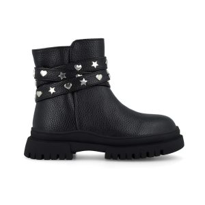 Bottines fille Garvalín noires à brides cœurs et étoiles 251566-A054